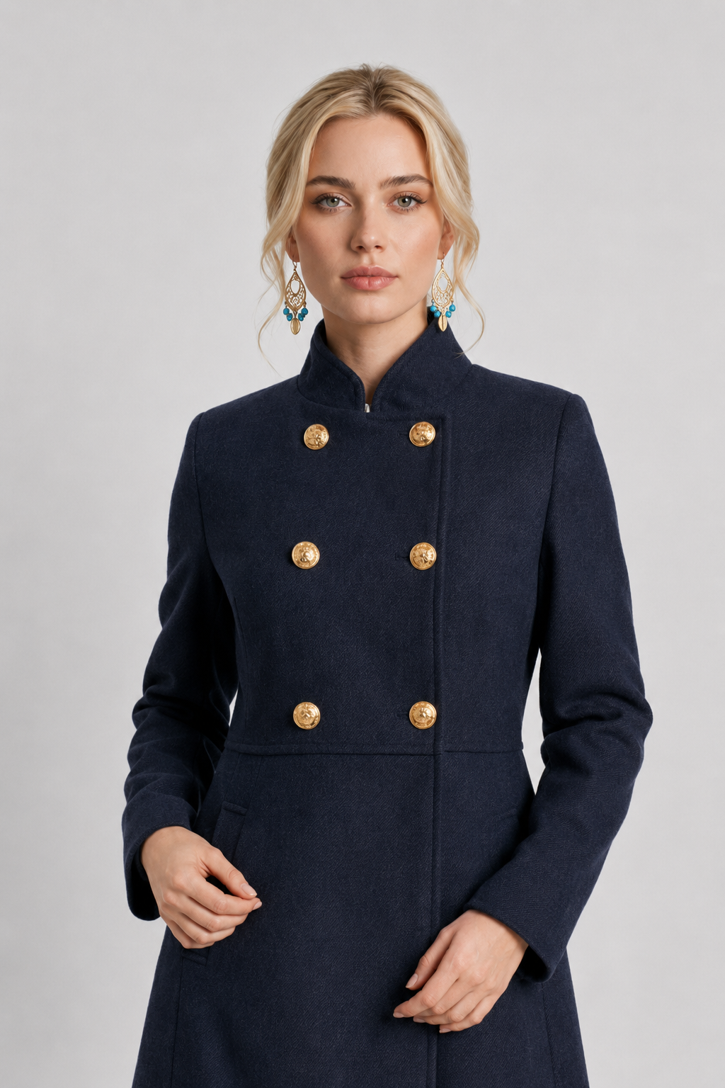 Women's Black Double-Breasted Winter Coat