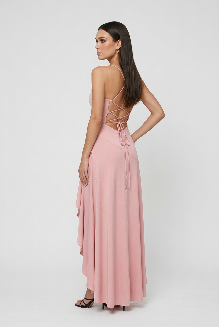 Pink Asymmetric Hem Maxi Dress