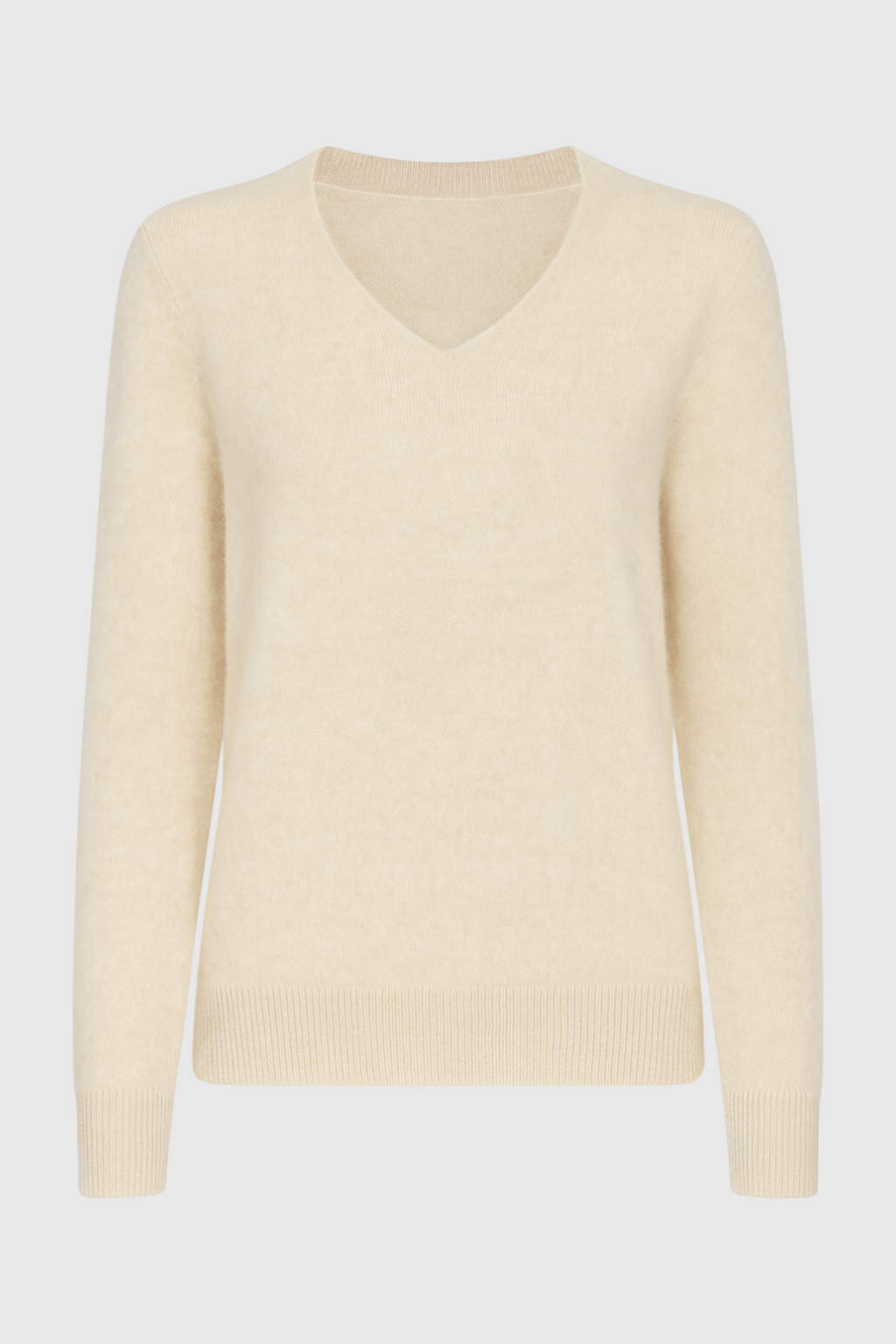 Dames Beige Merinowollen V-hals Trui