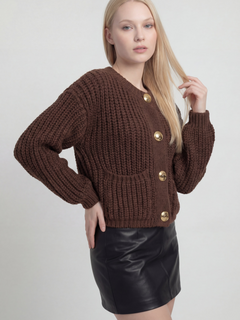 Damski casualowy brązowy sweter kardigan