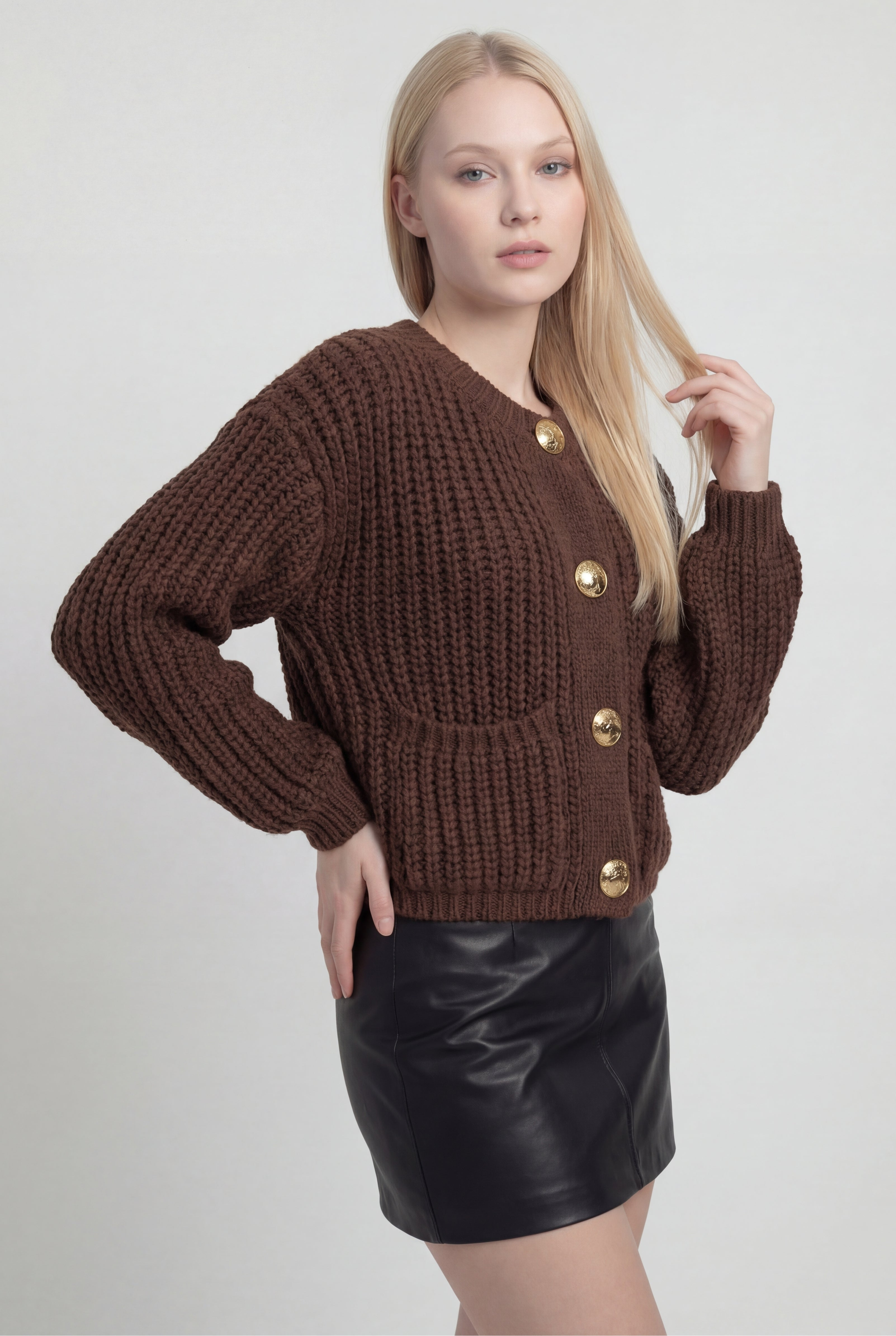 Women's Casual Brown Knit Cardigan | Vanda Liamo
