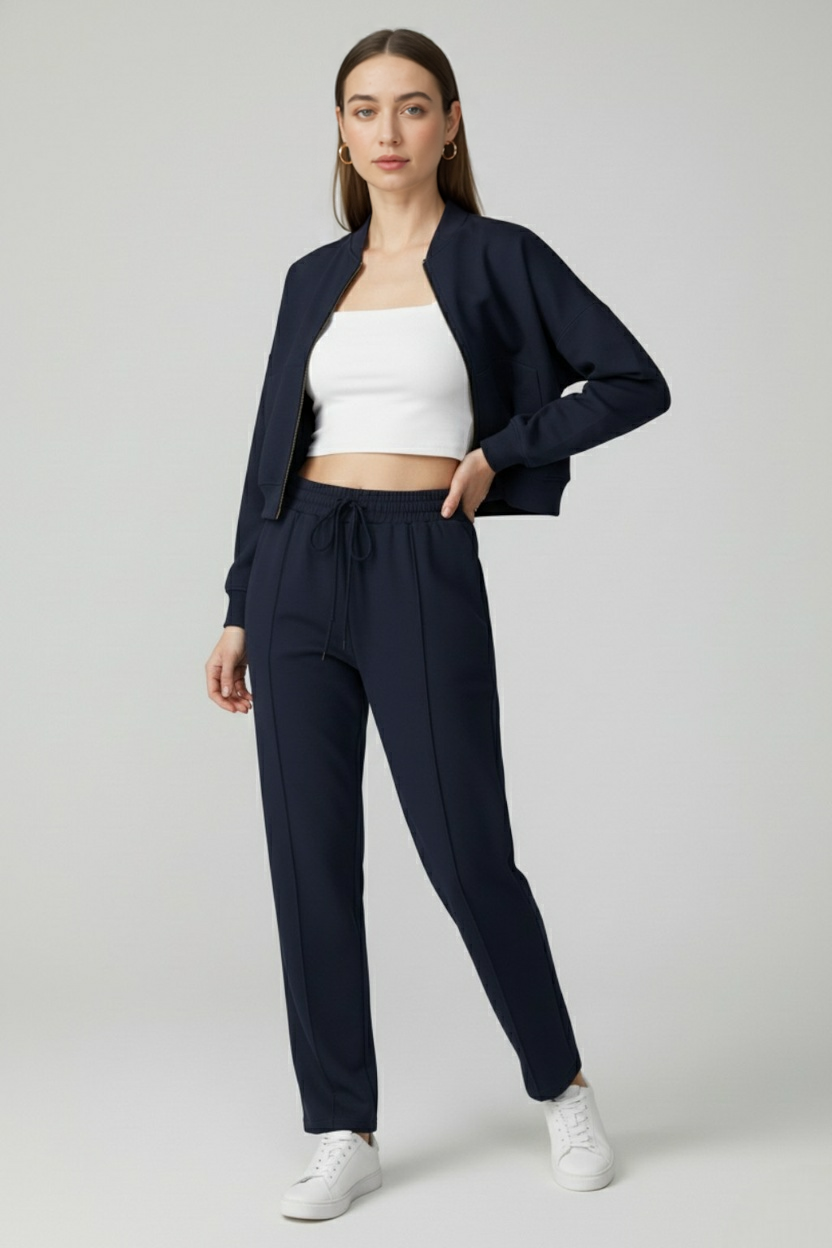 Dames Casual Donkerblauw Sweatshirt Broek Set