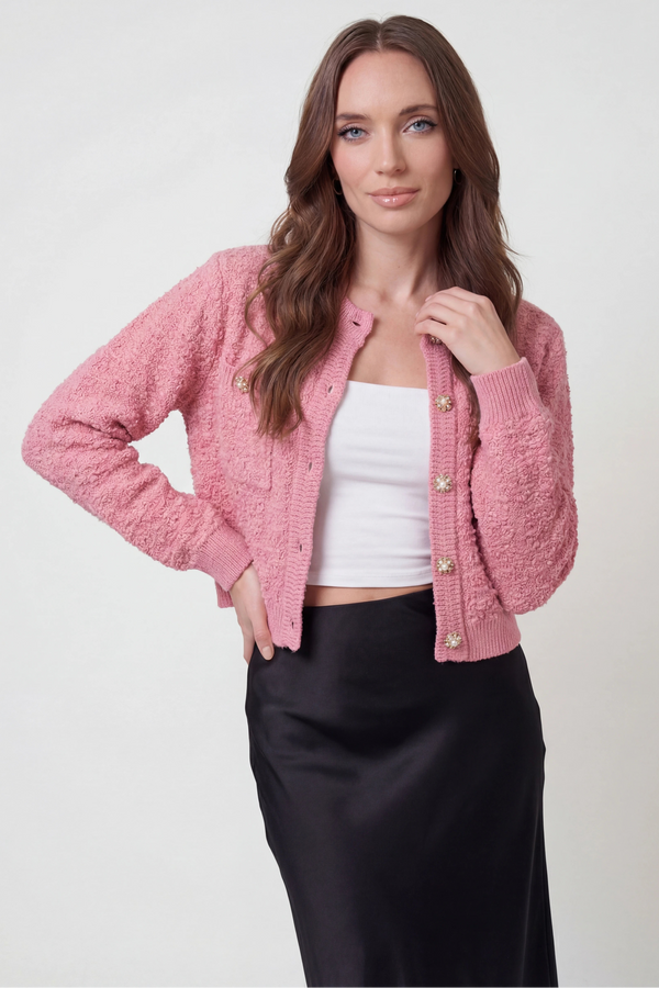 Damski casualowy różowy sweter kardigan