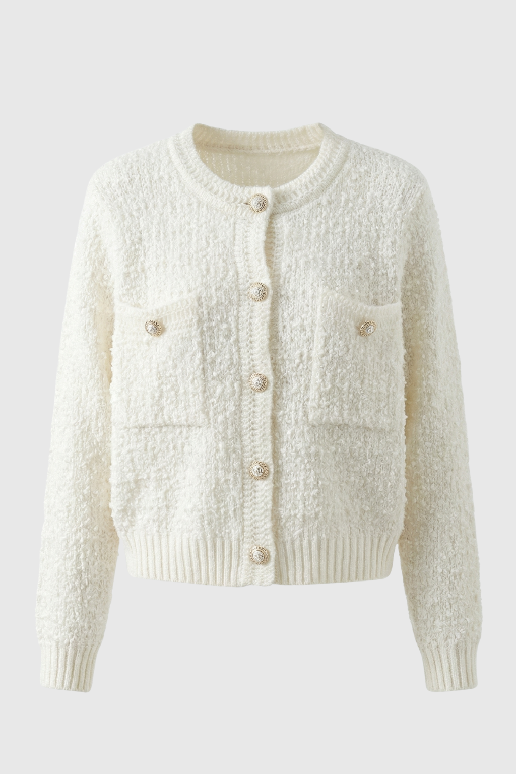 Women's Casual White Knit Cardigan