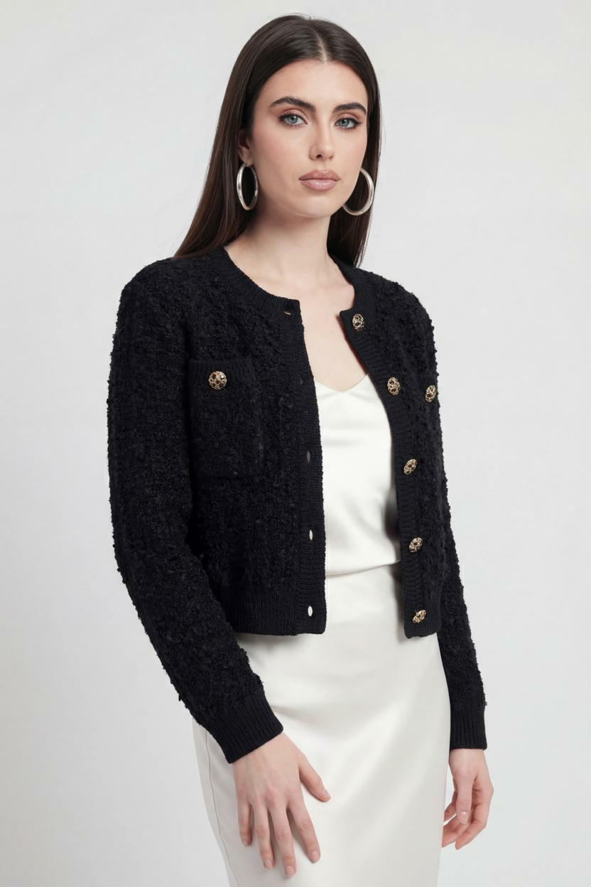 Women's Casual Black Knit Cardigan | Vanda Liamo