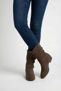 Women's Dark Brown Suede Retro Block Heel Ankle Boots