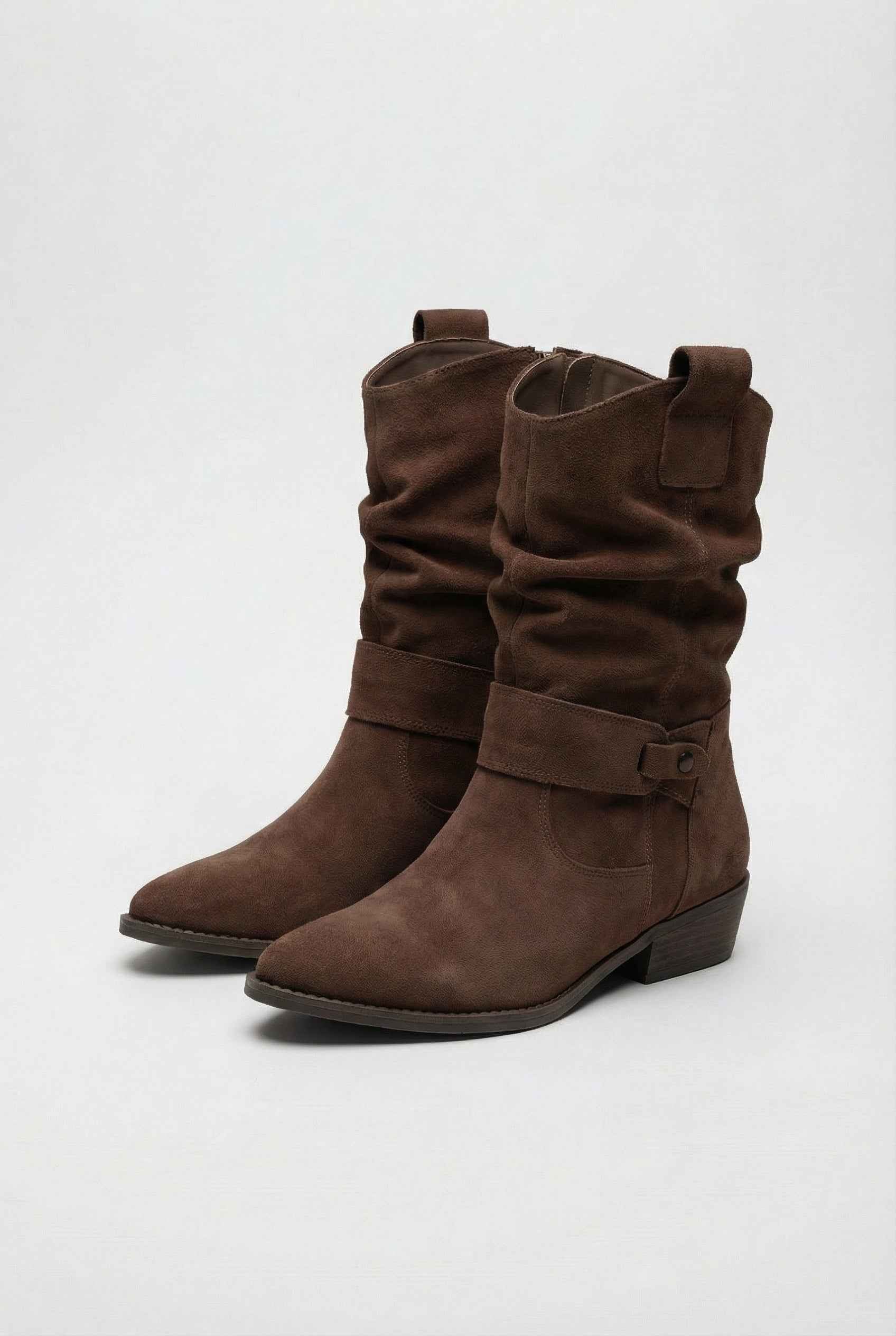 Dames Donkerbruin Retro Suede Enkellaarsjes