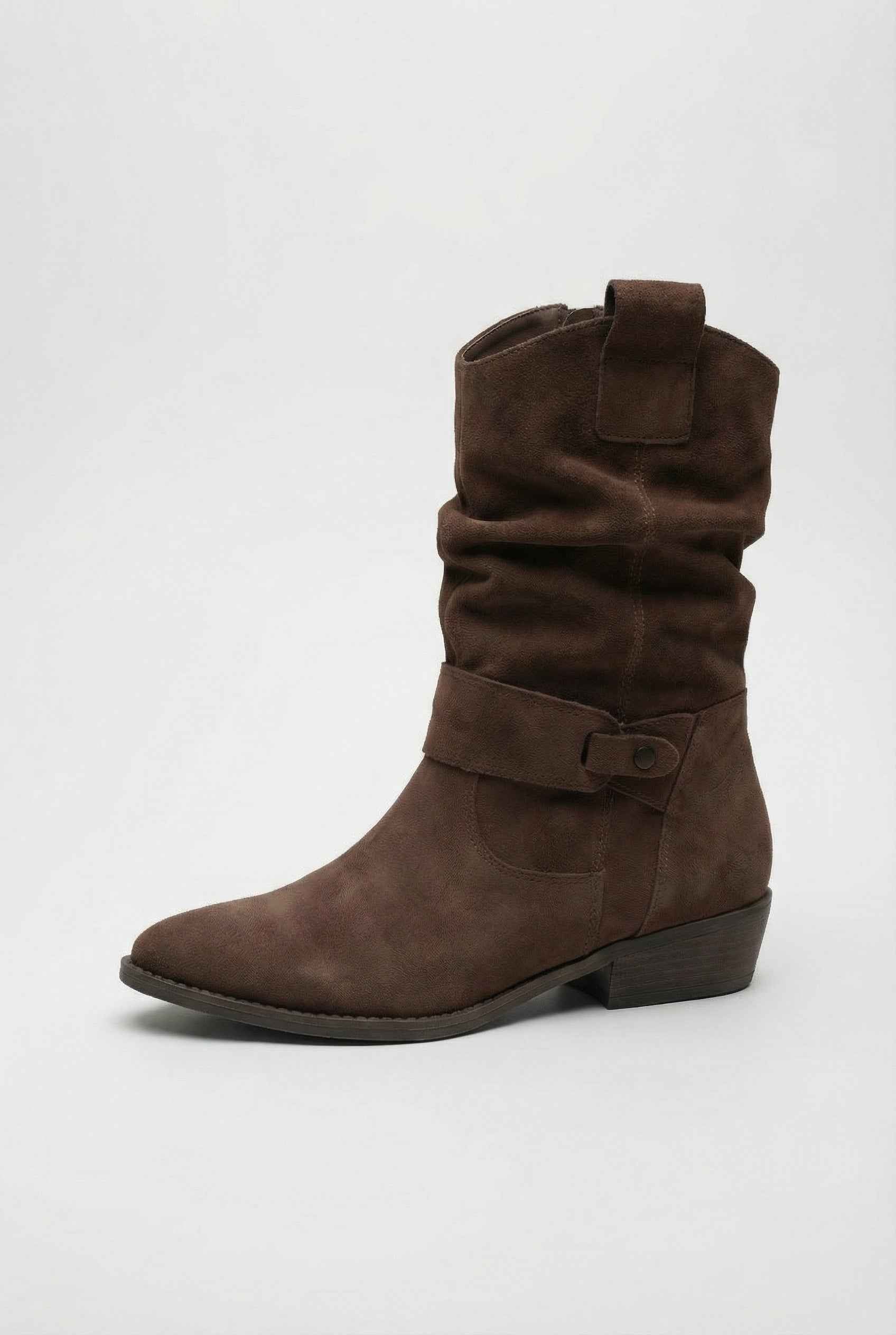 Dames Donkerbruin Retro Suede Enkellaarsjes