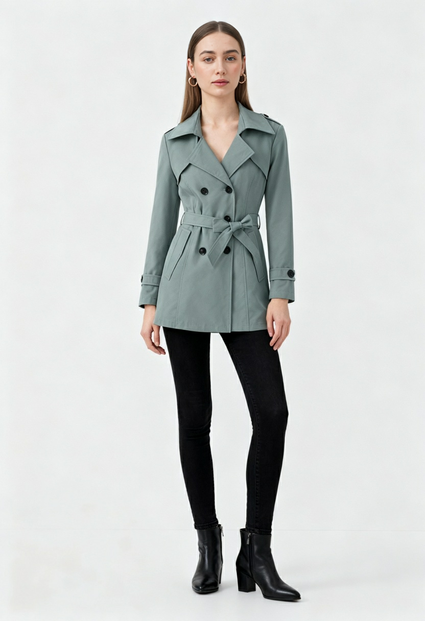 Dames Donkergroen Halflange Trenchcoat
