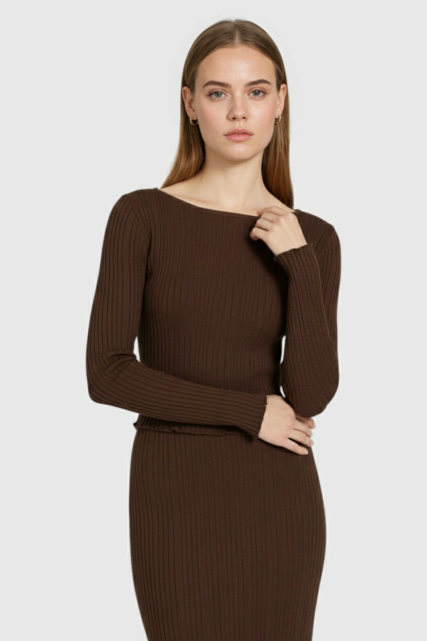 Dames Elegante Donkerbruin Gebreide Rokpak
