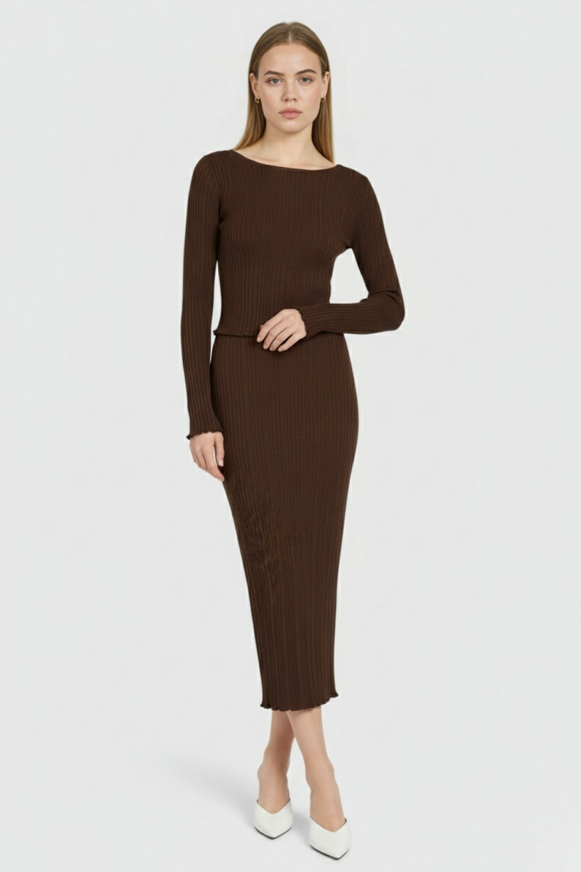 Dames Elegante Donkerbruin Gebreide Rokpak