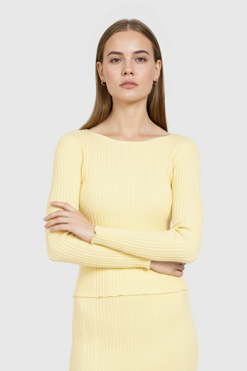Dames Elegante Geel Gebreide Rokpak