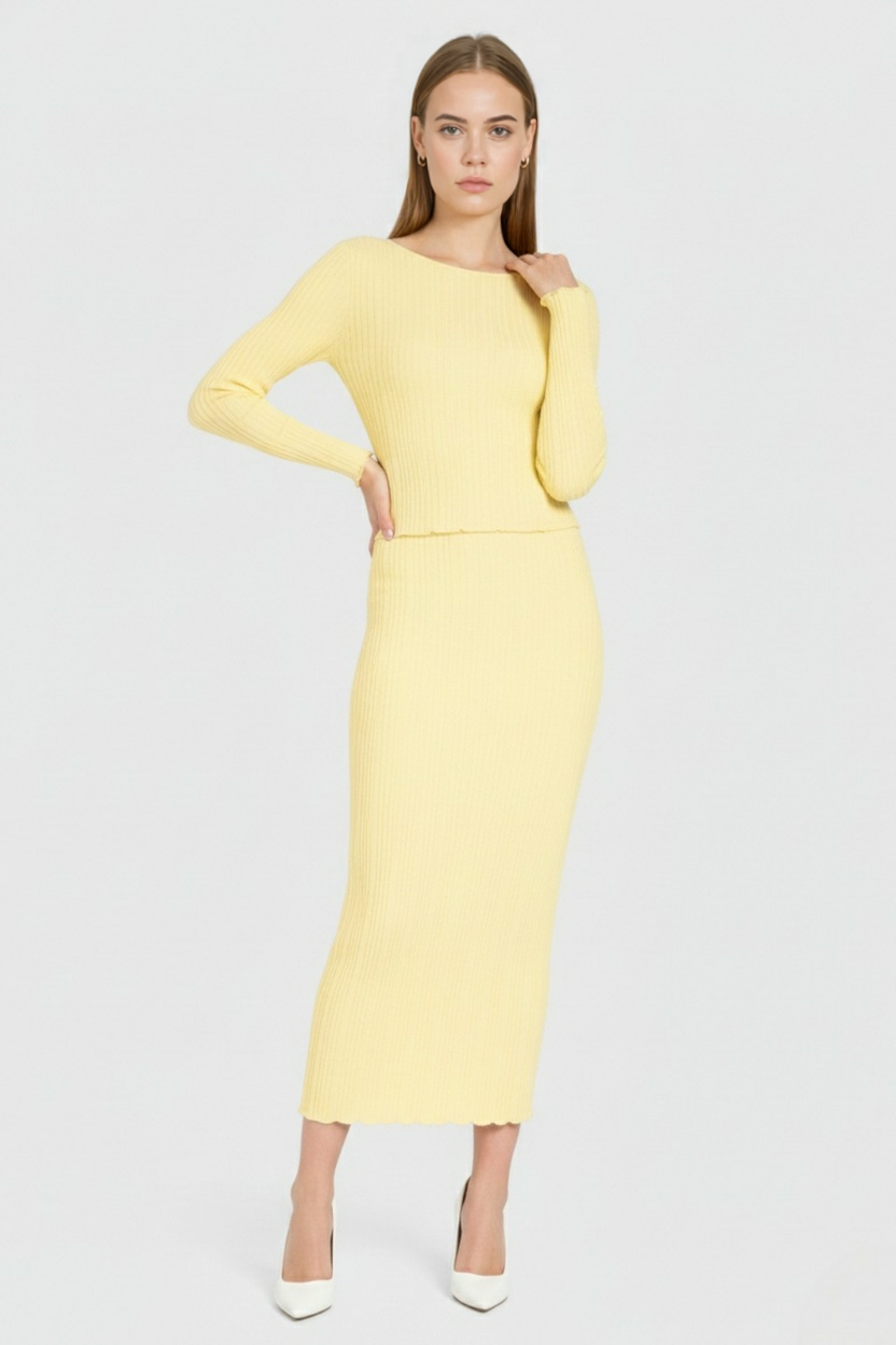 Dames Elegante Geel Gebreide Rokpak