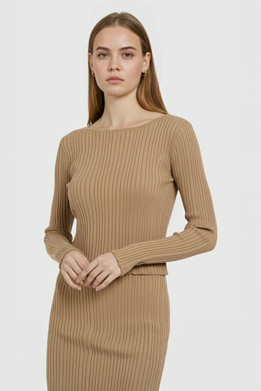 Dames Elegante Khaki Gebreide Rokpak