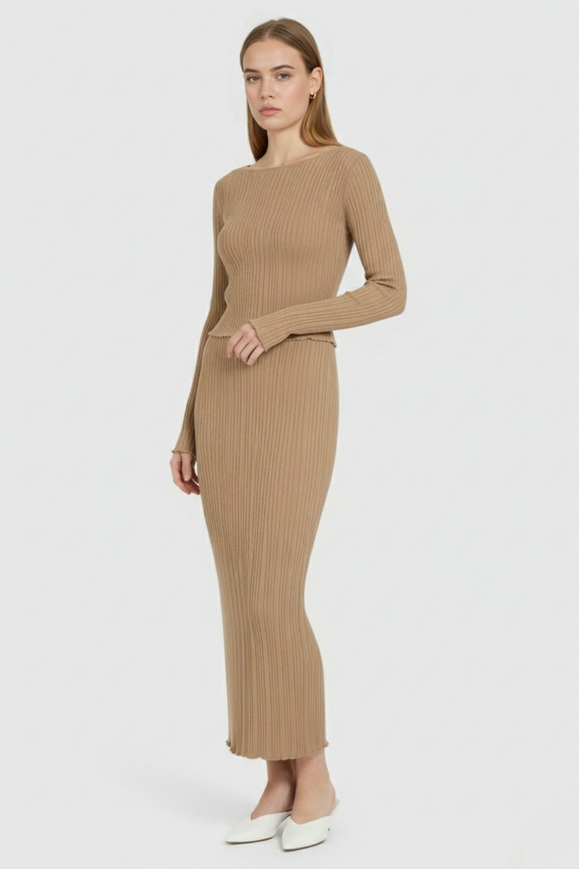 Dames Elegante Khaki Gebreide Rokpak