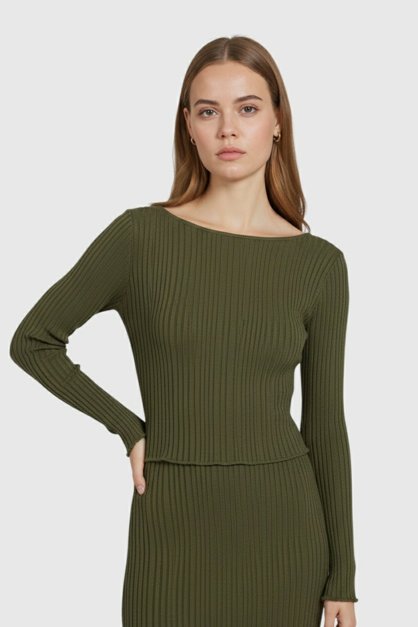 Dames Elegante Legergroen Gebreide Rokpak