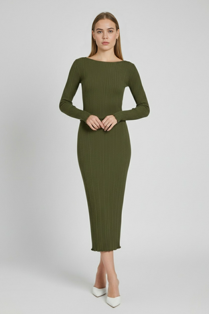 Dames Elegante Legergroen Gebreide Rokpak