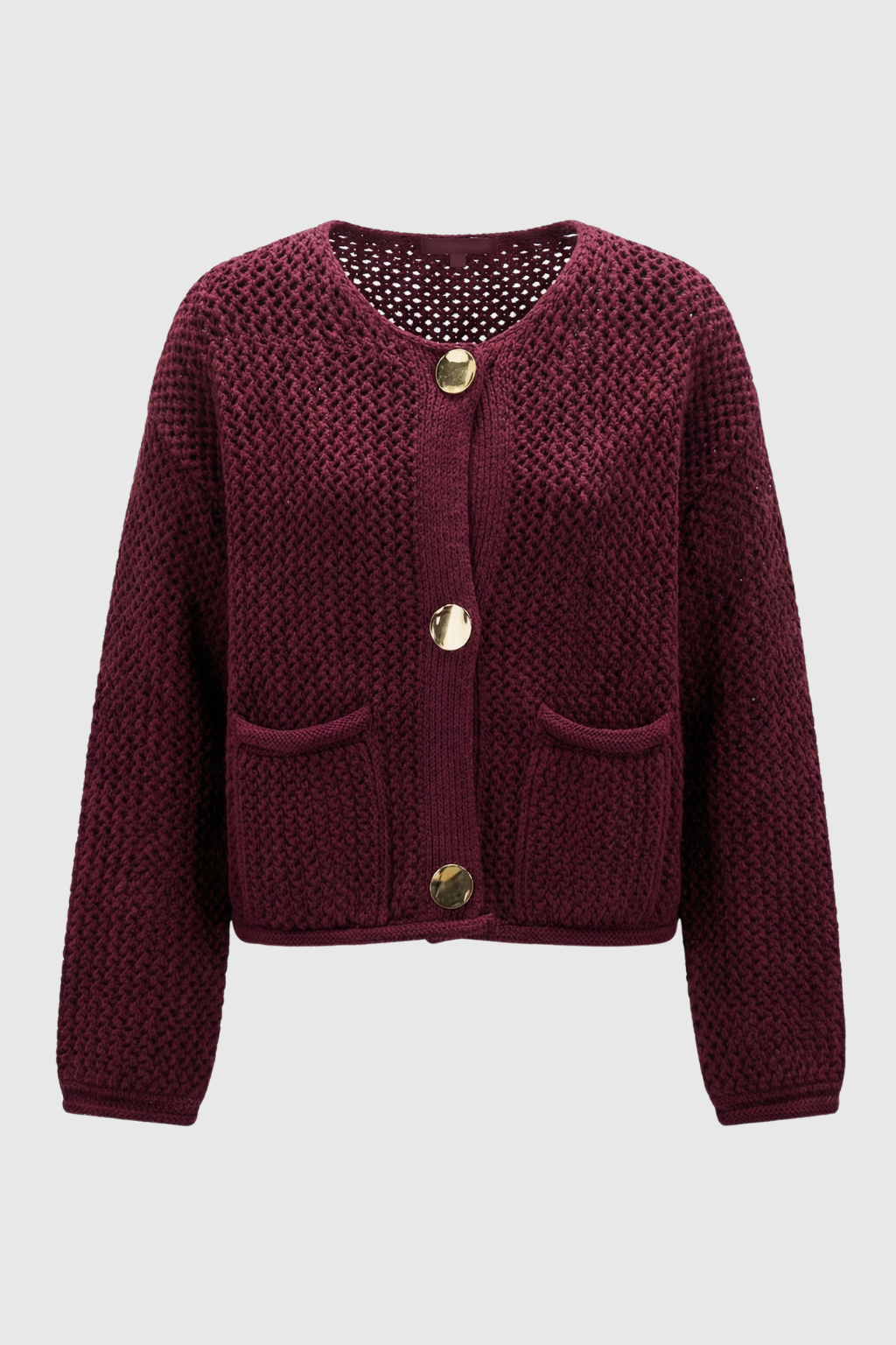 Women's Knit Long Sleeve Cardigan - Burgundy | Vanda Liamo