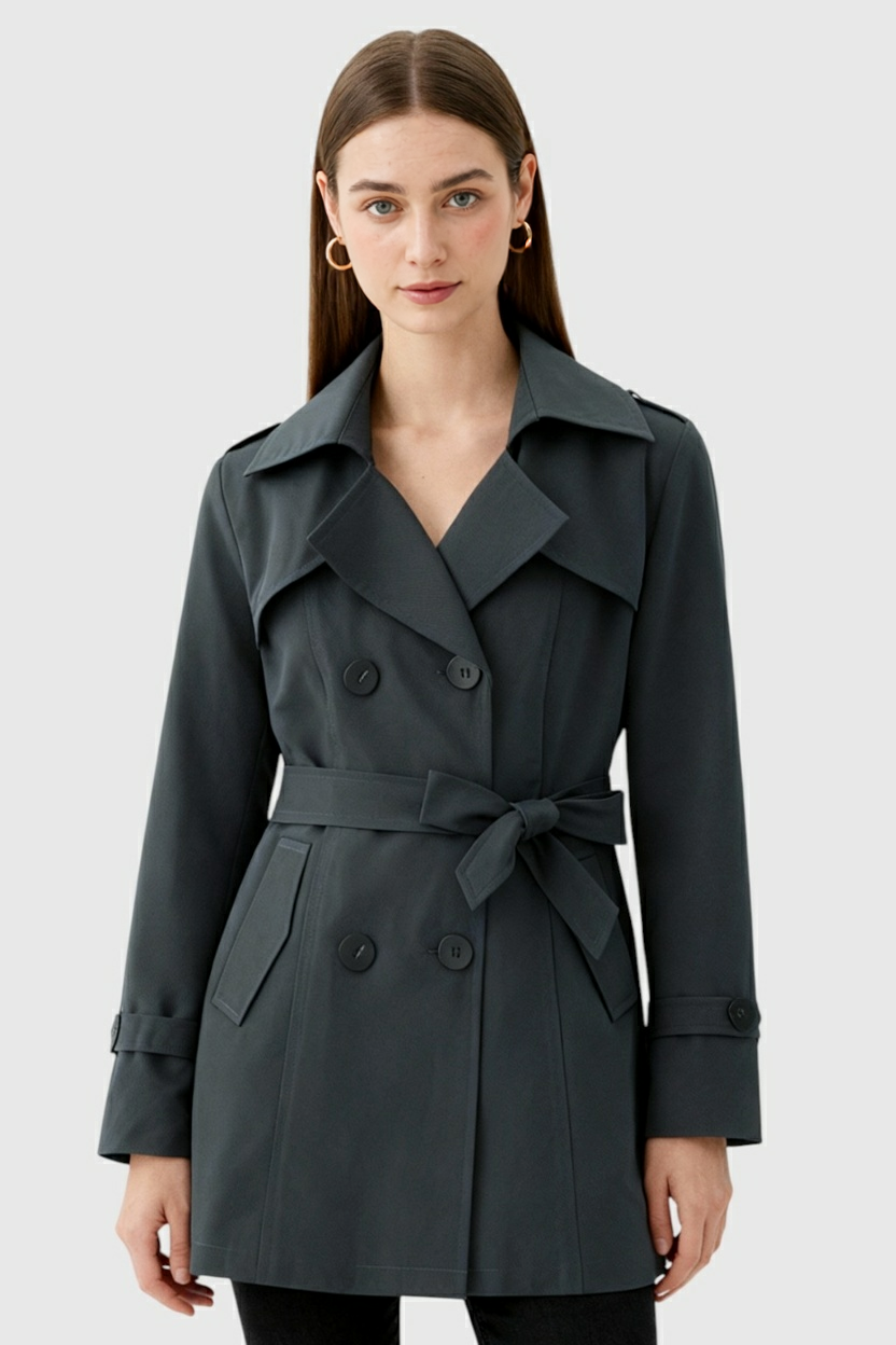 Dames Grijs Halflange Trenchcoat