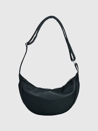 Women's Black Faux Leather Hobo Shoulder Bag with Adjustable Strap