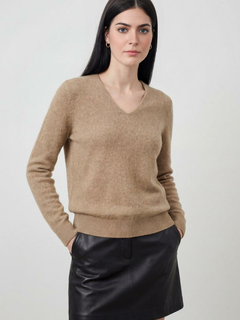 Damski khaki sweter z dekoltem w serek