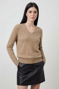 Damski khaki sweter z dekoltem w serek