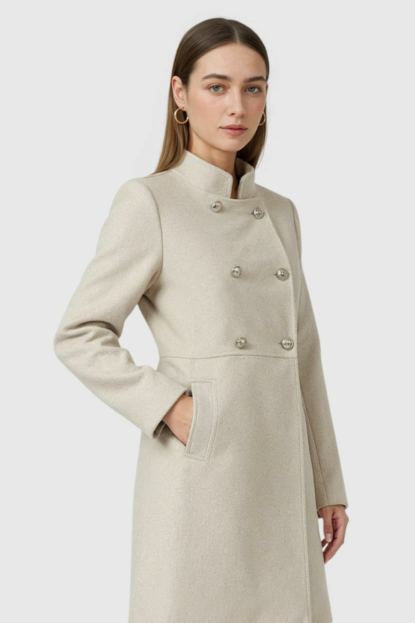 Dames Khaki Jas Winter Met Dubbele Rij Knopen