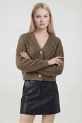 Women's Khaki V-Neck Cardigan