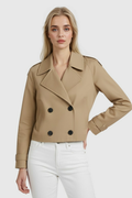 Women's Khaki Cropped Windbreaker Jacket - Lightweight & Stylish