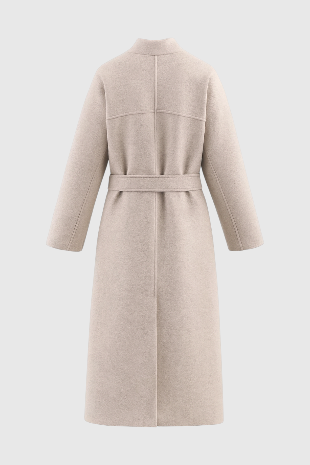 Dames Lange Beige Winterjas Met Ronde Hals