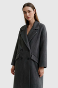 Women's Long Dark Gray Winter Coat with Fold-Over Collar
