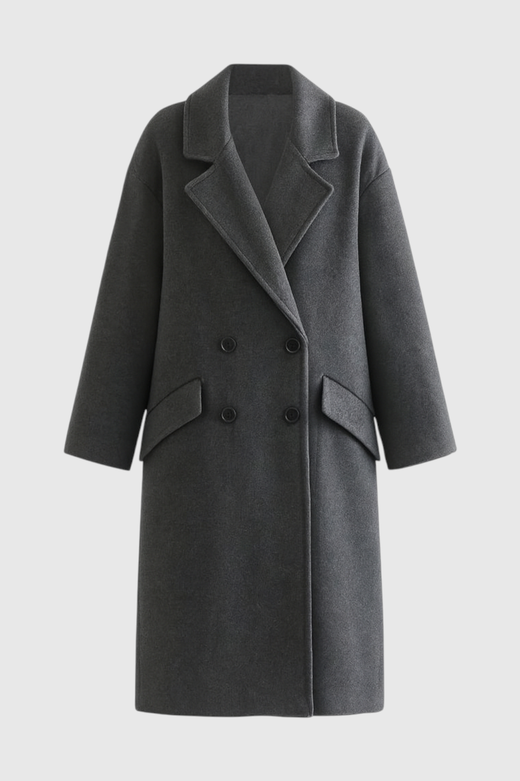 Dames Lange Donkergrijs Winterjas met Flip-Kraag