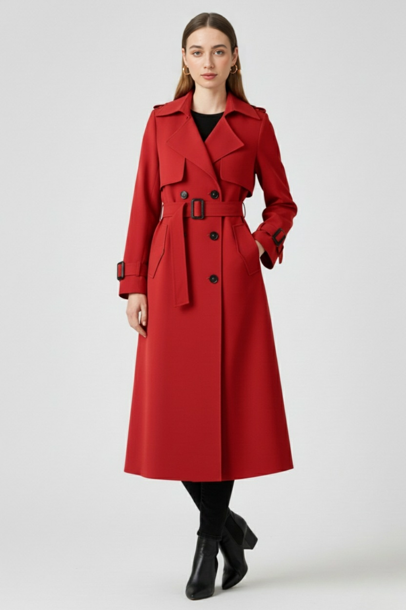 Dames Lange Rood Trenchcoat