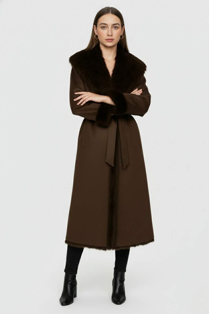 Dames Lange Trenchcoat met Stijlvolle Kraag