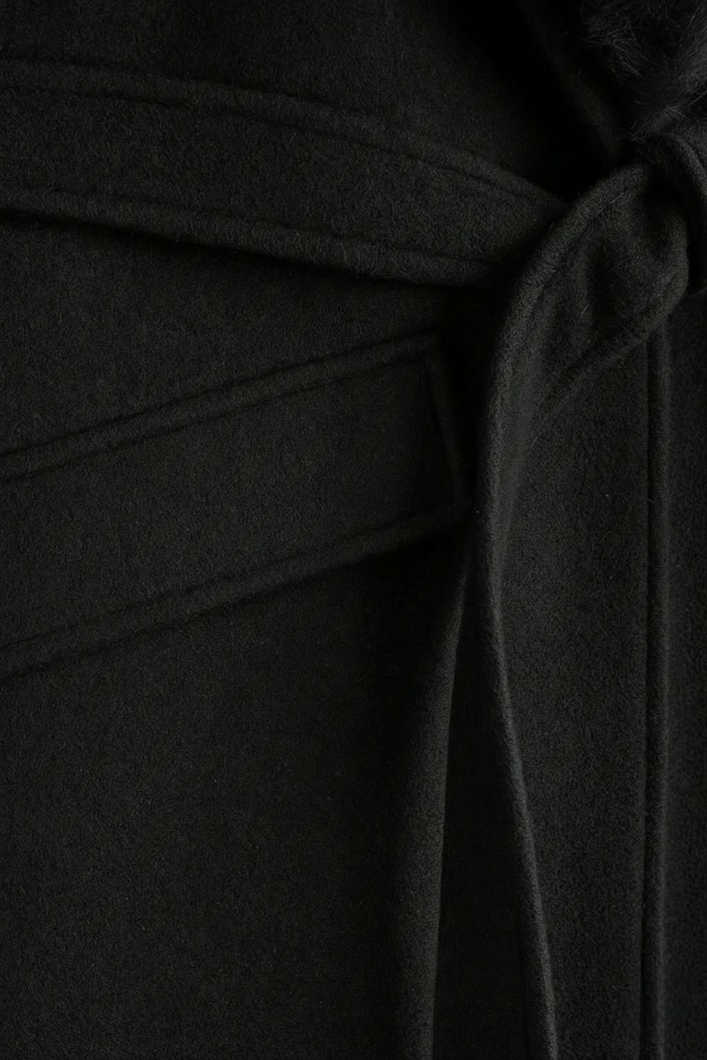 Dames Lange Zwart Wollen Jas met Bontkraag