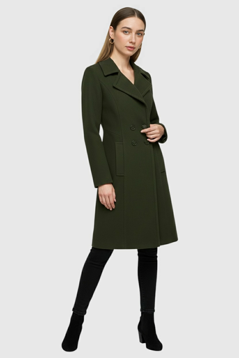 Dames Legergroen Wol Trenchcoat
