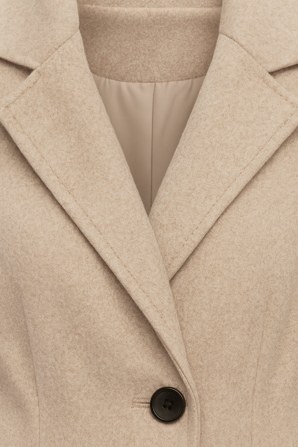 Dames Middellange Beige Wollen Jas