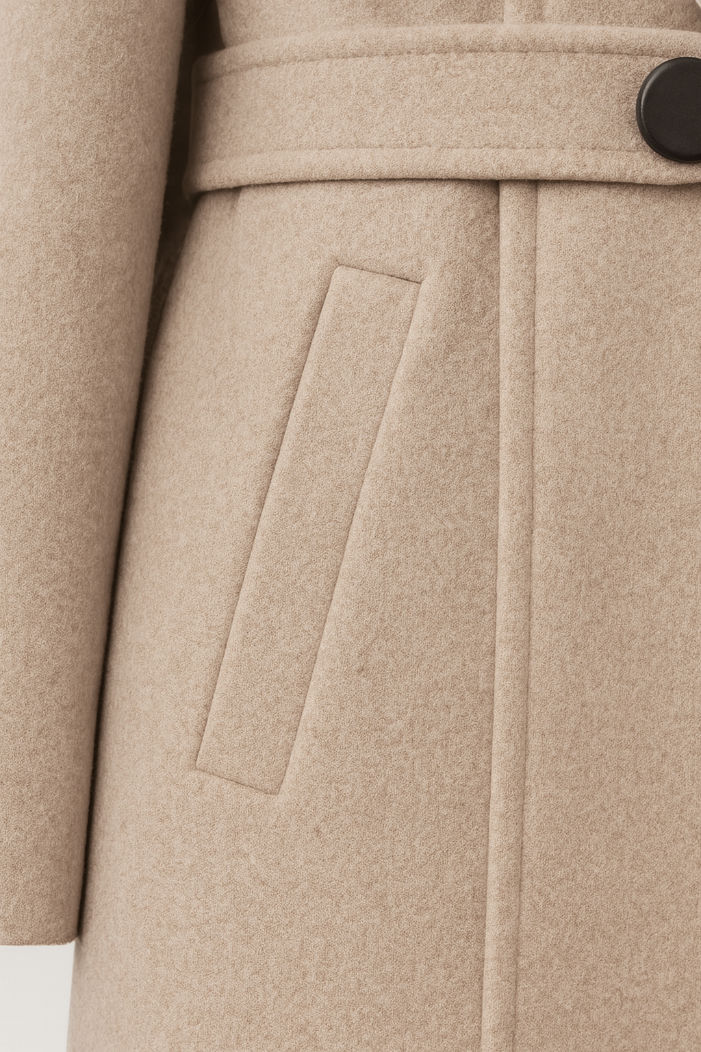 Dames Middellange Beige Wollen Jas