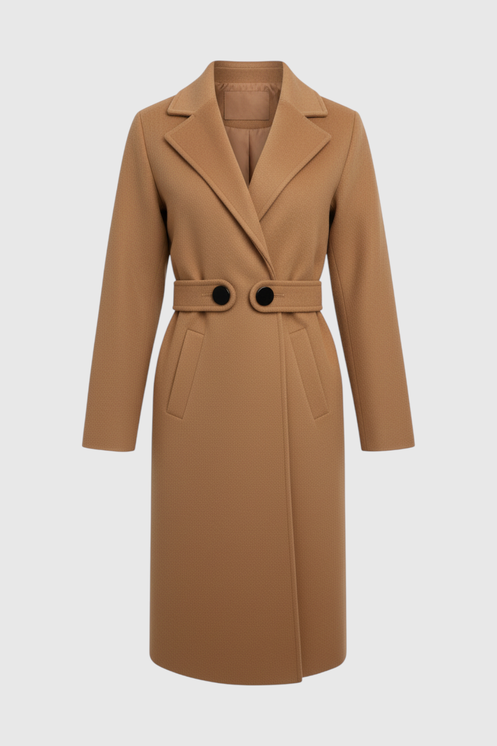 Dames Middellange Bruin Wollen Jas