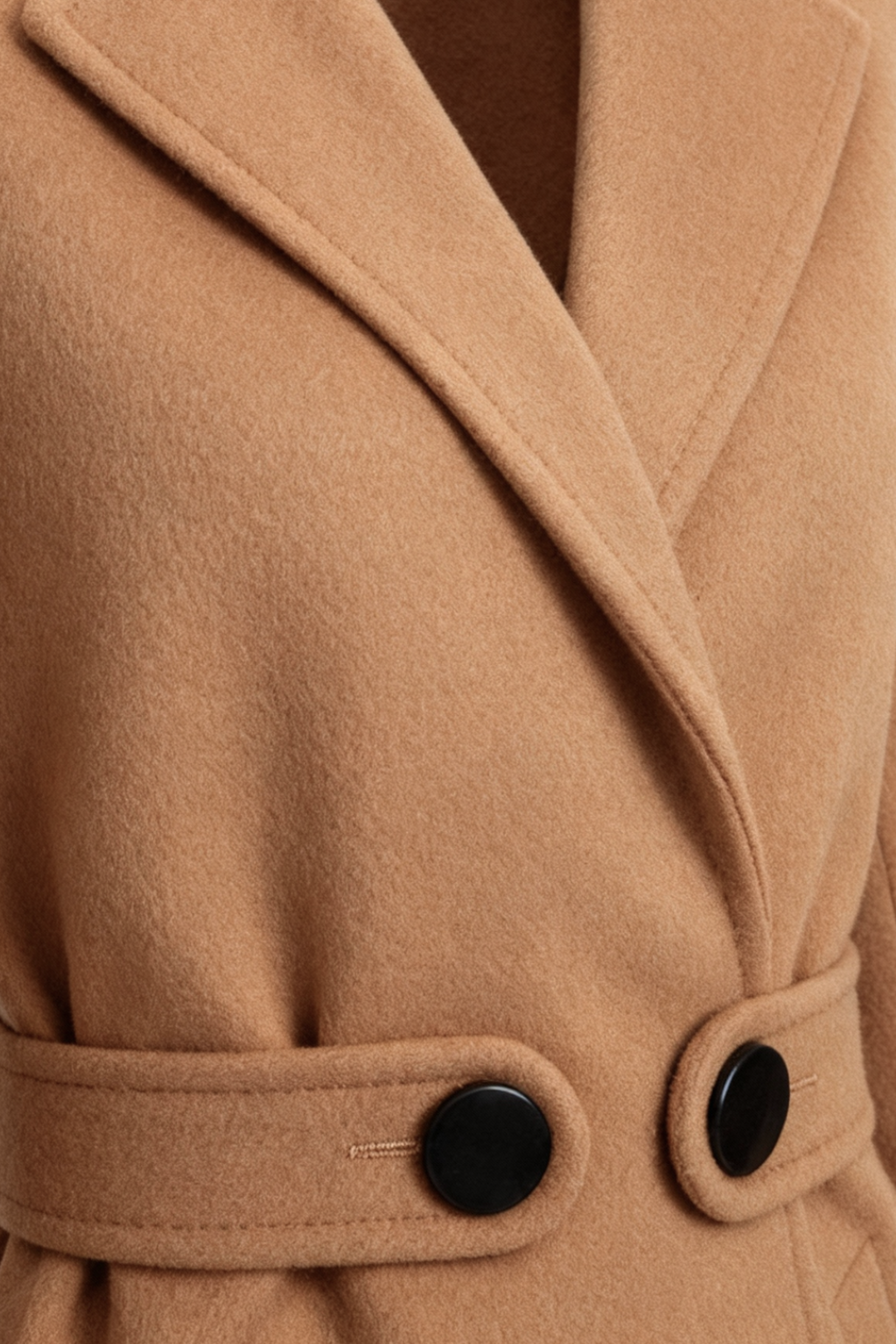 Dames Middellange Bruin Wollen Jas