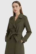 Women's Olive Green Classic Double-Breasted Trench Coat - Premium Quality, Fast Shipping