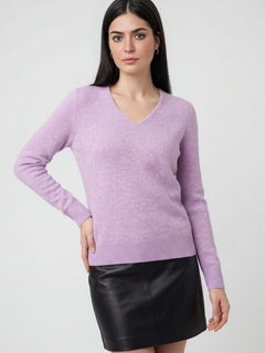 Damski fioletowy sweter z dekoltem w serek