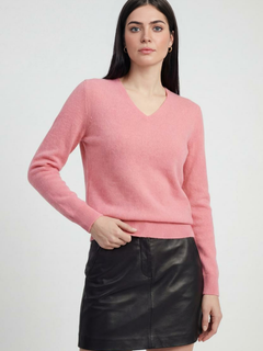 Damski różowy sweter z dekoltem w serek
