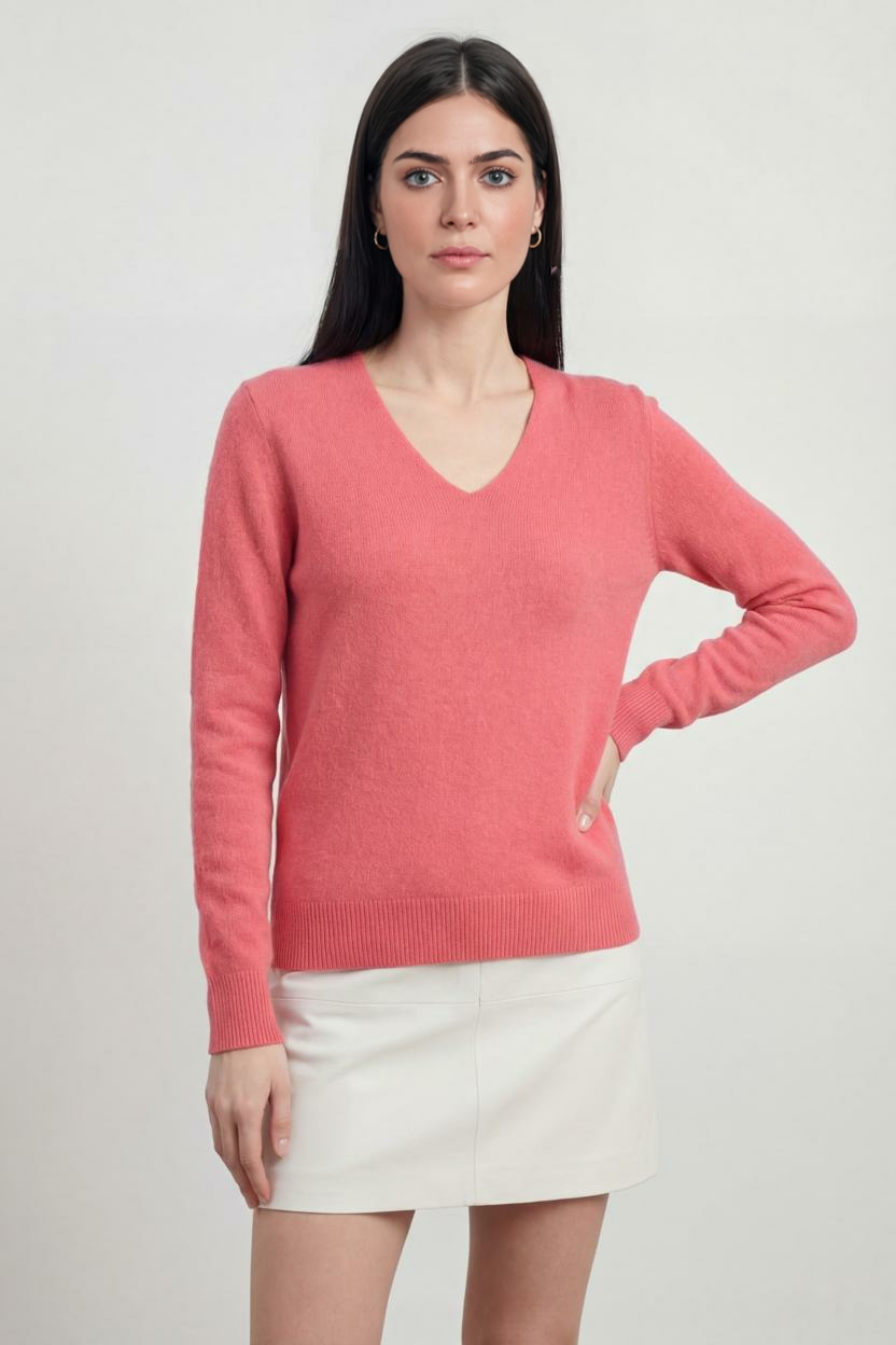 Dames Roze Rood  V-hals Trui