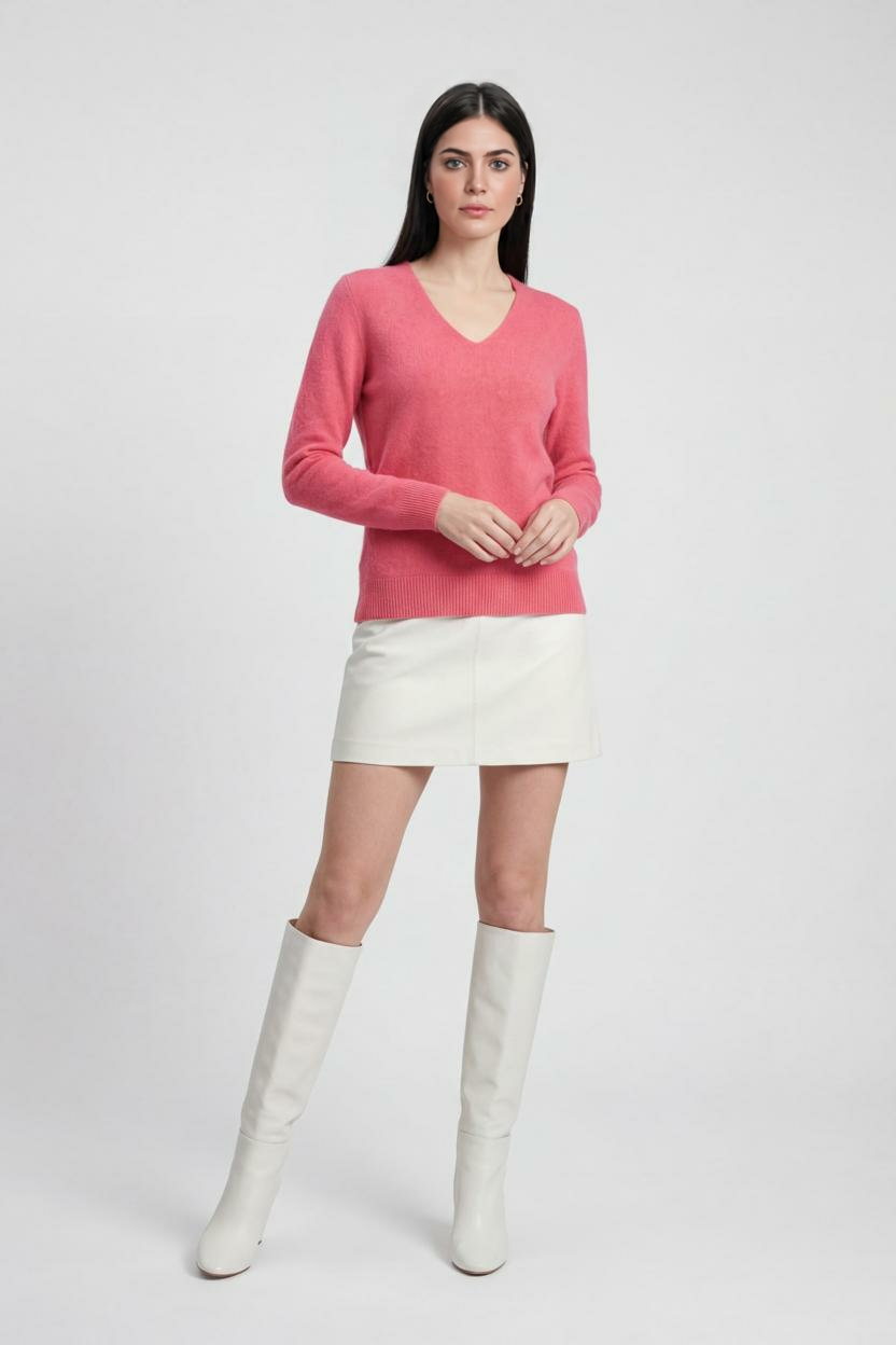 Dames Roze Rood  V-hals Trui