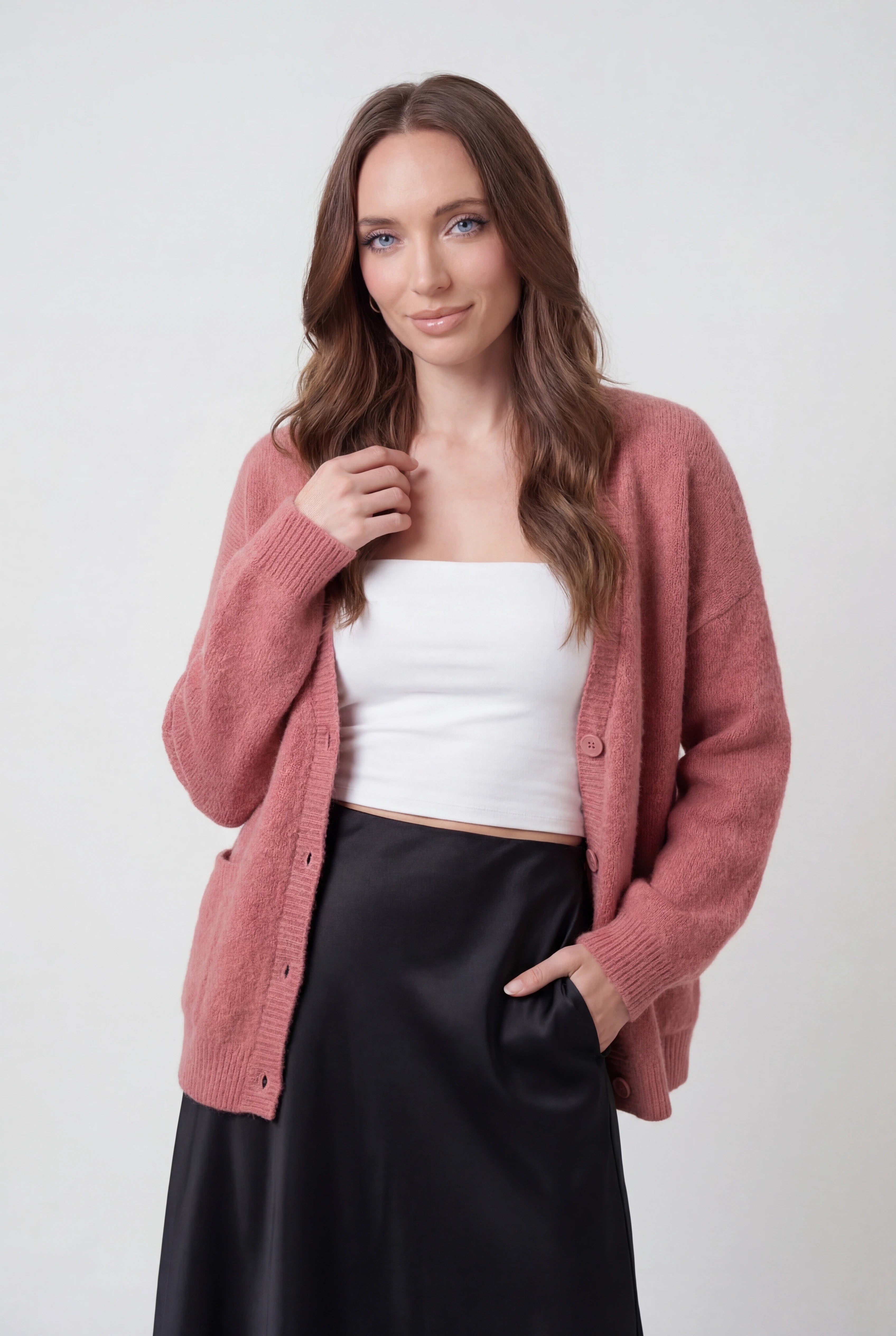 Dames Roze V-hals Gebreid Vestje