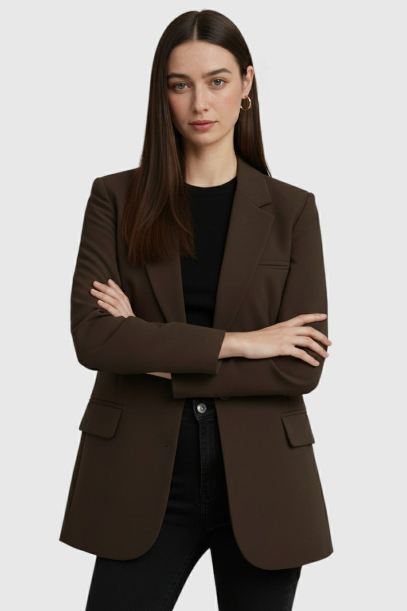 Dames Slanke Bruin Blazer