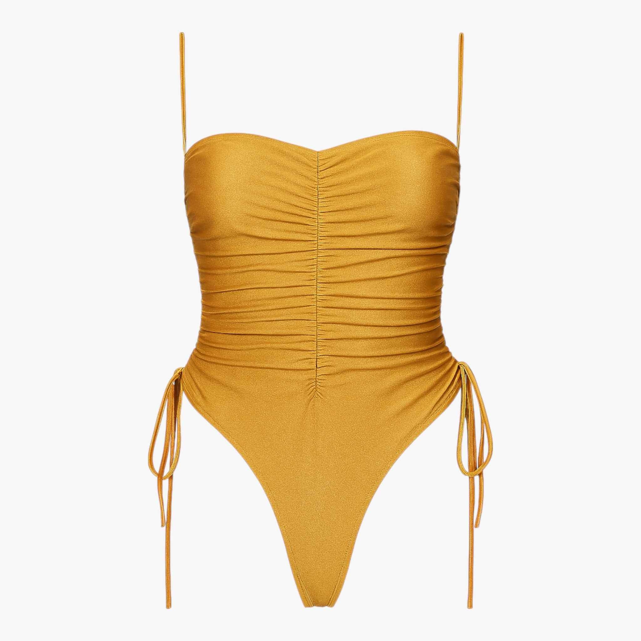 Dames zwemkleding : Elsa | Dames Strapless Zwempak - Goud in Goud van Vanda Liamo