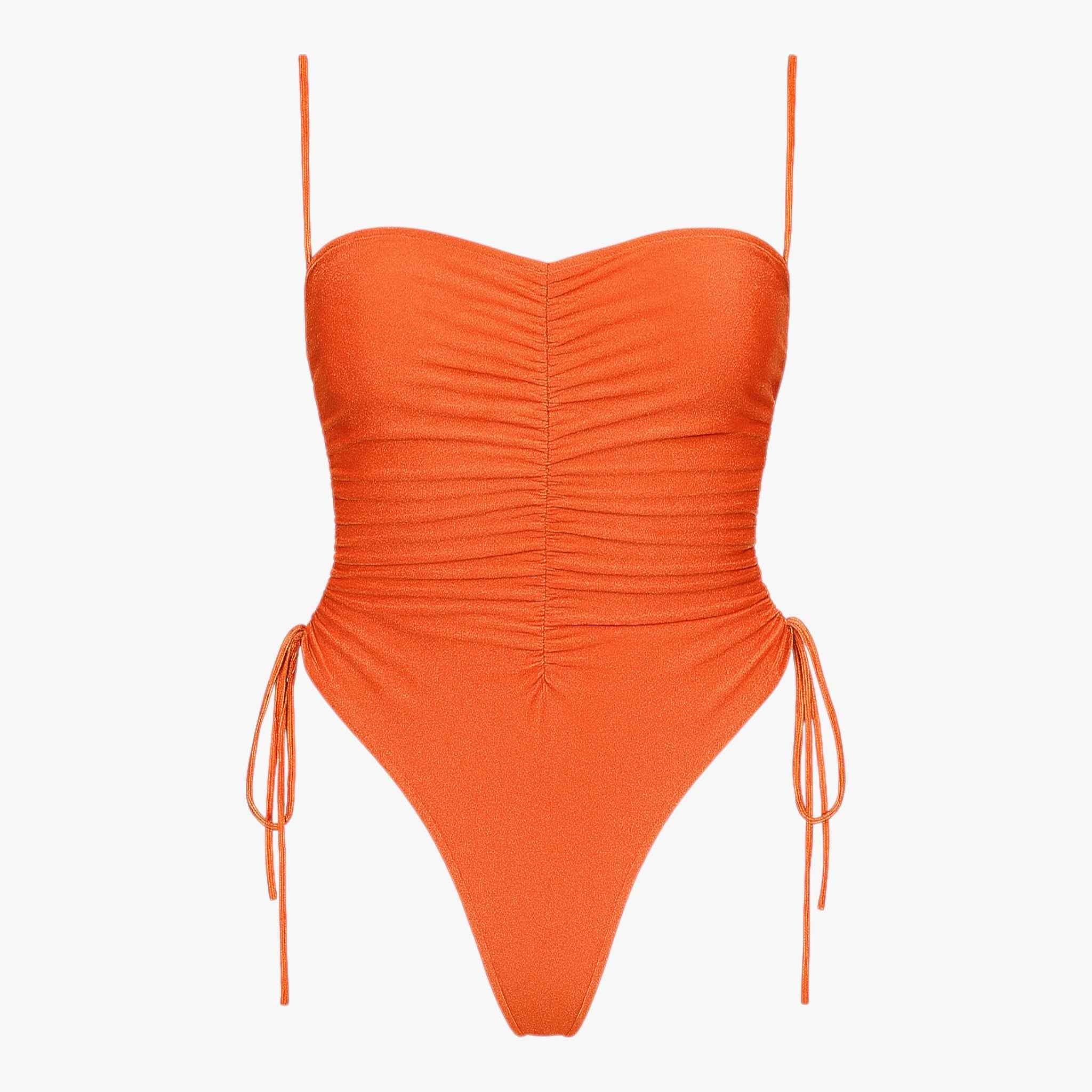 Dames zwemkleding : Elsa Dames Strapless Zwempak - Goud voor een Stijlvolle Zomer in Oranje van Vanda Liamo
