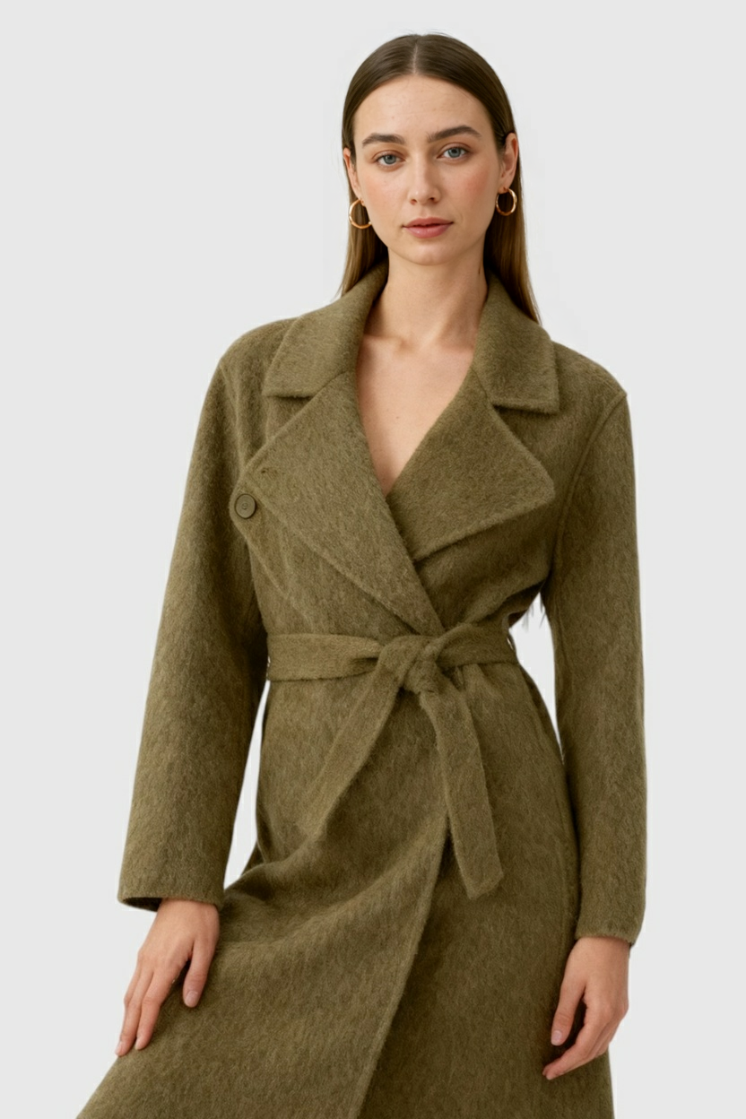 Dames Trendy Lange Khaki Overjas